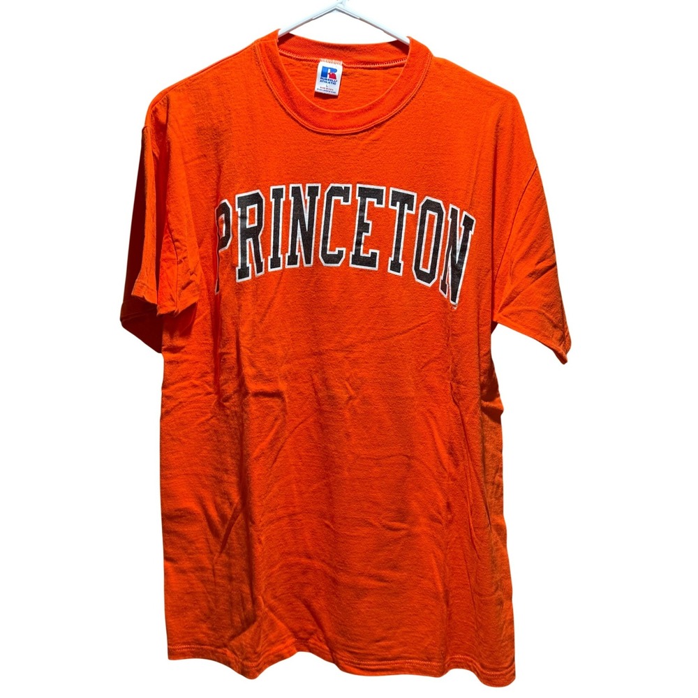 Vintage Russell Athletic Princeton University T-Shirt Orange Mens Large USA Made